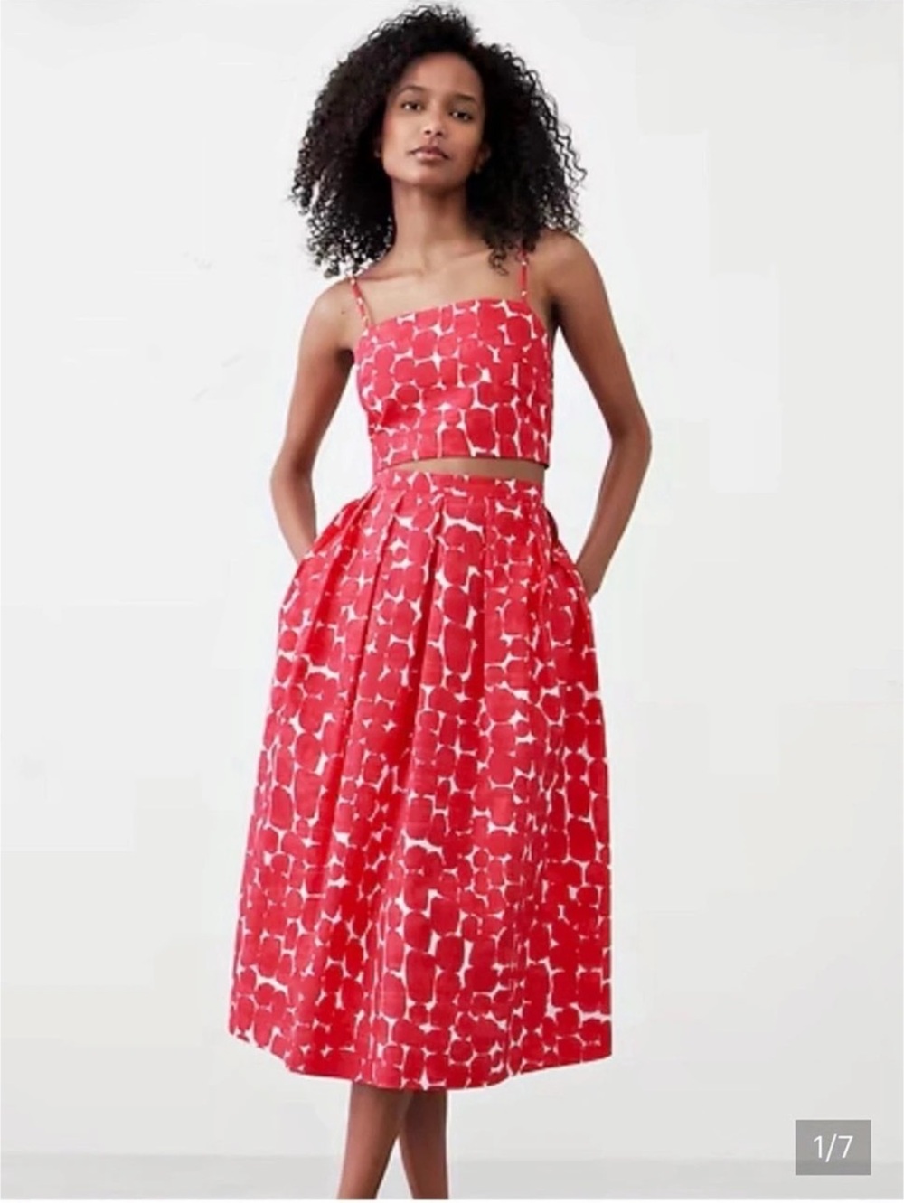 Banana Republic Red and White Abstract Dot Print Midi Skirt Small